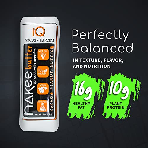 Nakee Butter - Iq Nut Butter, Keto Peanut Butter, High Protein Peanut Butter With Cacao, Mct Oil, & 10G Protein, Low Carb Peanut Butter, On-The-Go Nut Butter Spread, 1.16 Oz, 6 Packs #TOP4
