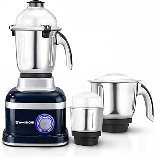 Wonderchef Cube 1000W Mixer Grinder, 3 Jars with Flow Breakers, Special Coarse Blade for Silbatta-style Khada Masala Grinding, Ideal for Grinding, Blending Chutney, Idli/Dosa Batter, 2-Yr Warranty