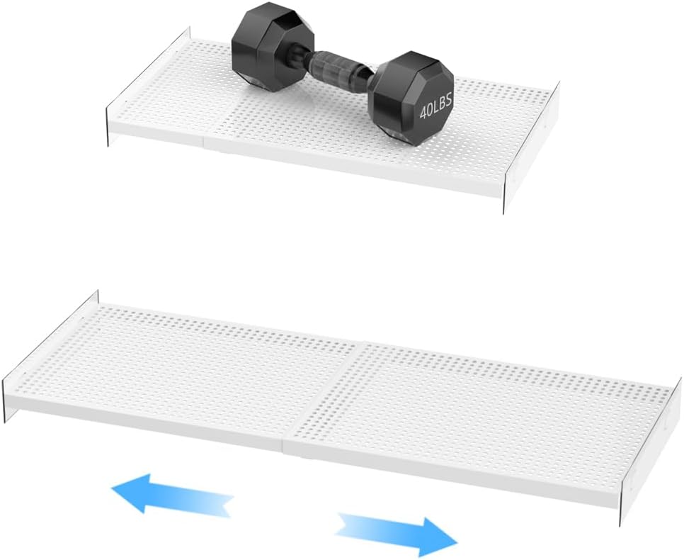 Adjustable Metal Closet Shelves, Heavy Duty Wall Mounted Expandable Tension Shelf Divider for Locker Wardrobe Cupboard (17''-31.5" L; 11.8" W), Set of 2