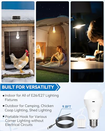 Luxkazsazzi Solar & Usb Rechargeable Light Bulbs With Remote + Touch Control, 3 Colors & Dimmable, Large Solar Panel 1800Mah Battery Powered Light Bulb, Solar Light Bulbs Indoor Solar Lights thumb #5