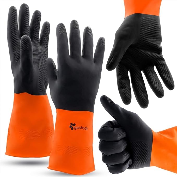 Chemical Gloves Set of 2 Pairs - Size M Gloves with High Protection for Your Hands-Waterproof Latex Gloves Anti-slip Grip For Firm Handling-Industrial Strength Household Chemical Industry