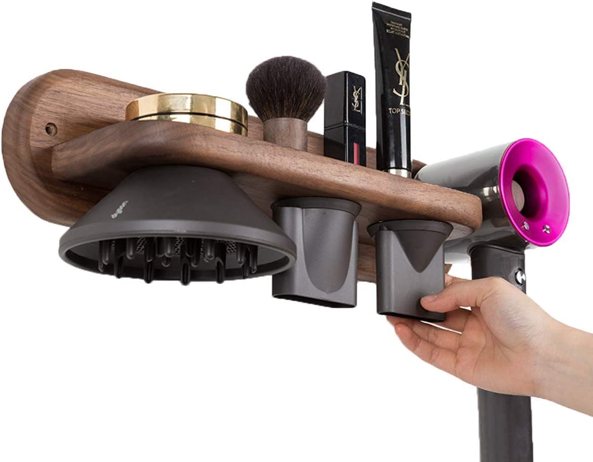Impermeabile Supporto Per Asciugacapelli Appendini Magnetici Supporto A Parete Per Asciugacapelli Per Dyson Supersonic, Diffusore E Ugelli Doppi, Supporto Presa Cavo (L, Legno di Noce)