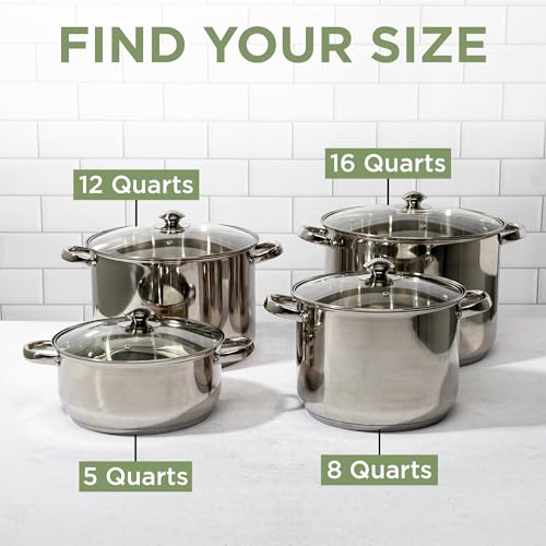 Ecolution Stainless Steel Stock Pot, Encapsulated Induction Ready Cooking Pot with Glass Lid, Oven Safe, Dishwasher Safe Soup Pot, 8-Quart