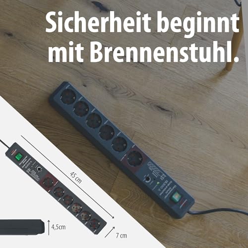 Brennenstuhl Secure-Tec Steckdosenleiste 6-Fach mit &Uuml;berspannungsschutz und Main Follow Funktion (Mehrfachsteckdose mit Schalter und 3m Kabel) anthrazit