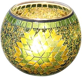 Healifty European Style Glass Candle Holder Handmade Mosaic Candle Holder for Tea Light Home Restaurant Decor Christmas Wedding Party Gift (Green)