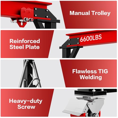 LDHTHOPI 3 Ton Gantry Crane, 6600LBS Adjustable Gantry Crane with 8.53-12.47ft Height, Shop Lift Hoist with Manual Trolley, Hook & Shackles for Warehouse, Factory,Auto Repair & Construction, Red - Thumbnail 6