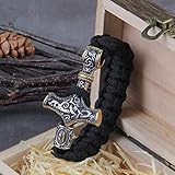 NDYD Edelstahl Herren Viking Mjolnir Leder Armband Thor Hammer Armband Nordischen Mythologie Runes Amulett Schmuck Mit Holz Box,Gold,21cm