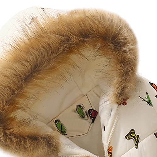 Kids Girls Boys Light Puffer Floral Print Hoodie Zip Up Fleece Fall Winter Jacket Puffer Jacket (White, 10-11 Years)2