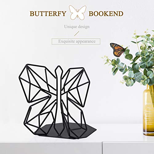 Alsonerbay Bookends Geometric Decorative Metal Book Stoppers Abstract Creative Book Supports, Book Holders For Shelves, Butterfly Book Ends For Office 1 Pair (Black) #TOP1