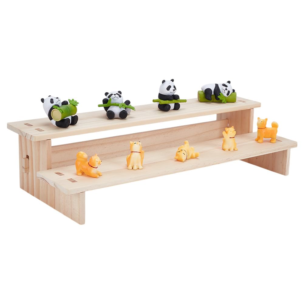 NBEADS 2-Tier Wooden Display Riser Shelf, Tabletop Small Food Stand Wooden Display Riser Stand Wood Jewellery Display Stand for Perfume Cosmetics Figure Collection, Blanched Almond, 39.8x15.9x9.3cm