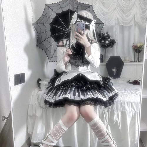 Piano Skirt Trendy Piano Key Pleated Cute Lace Skirts with Elastic Waist for Women Teens Girls, Black and White3