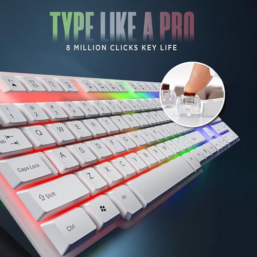 Image of Intex IT-KB334 Wired Gaming Keyboard Mouse Combo RGB Backlit 104 Keys Spill Resistant USB Plug and Play Optical Mouse for PC Laptop Desktop Computer Gaming Office Home Use (White)