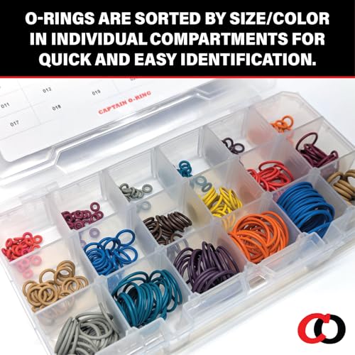 Captain O-Ring Players Kit Großes Farbkodiertes Master-Paintball-Oring-Set, 18 Größen, 360 Orings