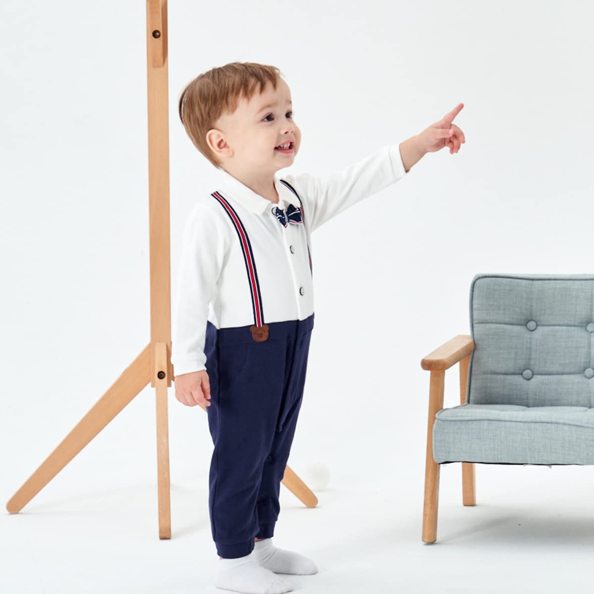 Famuka Baby Junge Smoking Taufe Hochzeit Babykleidung Neugeborenen Strampler (B, 59)