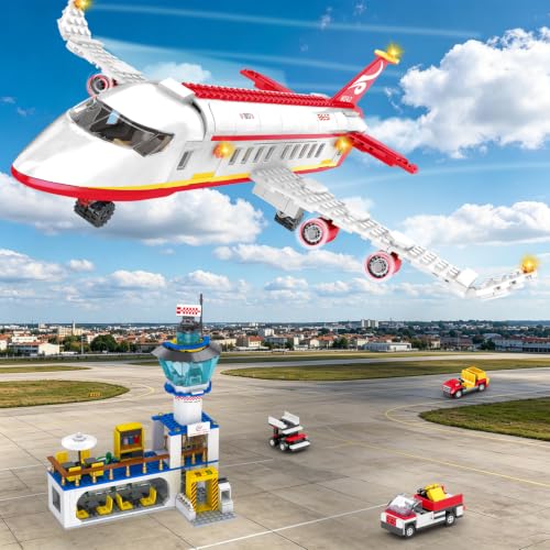 Image of WINGIFT 880 Pcs City Airport Passenger Terminal Building Set, 6 in 1 Airplane Building Blocks Toy, STEM Aircraft Bricks with Shuttle Bus,Luggage Cart,Planes Model Toys Gifts for Boys Girls Ages 6-12+