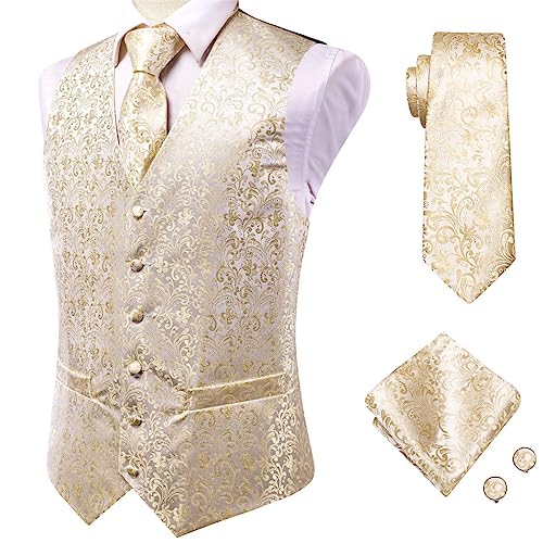 FULBHPRINT Silk Champagne Vest Set for Men, Casual Gold Vest Suit Waistcoat for Wedding Business Formal Jacket2