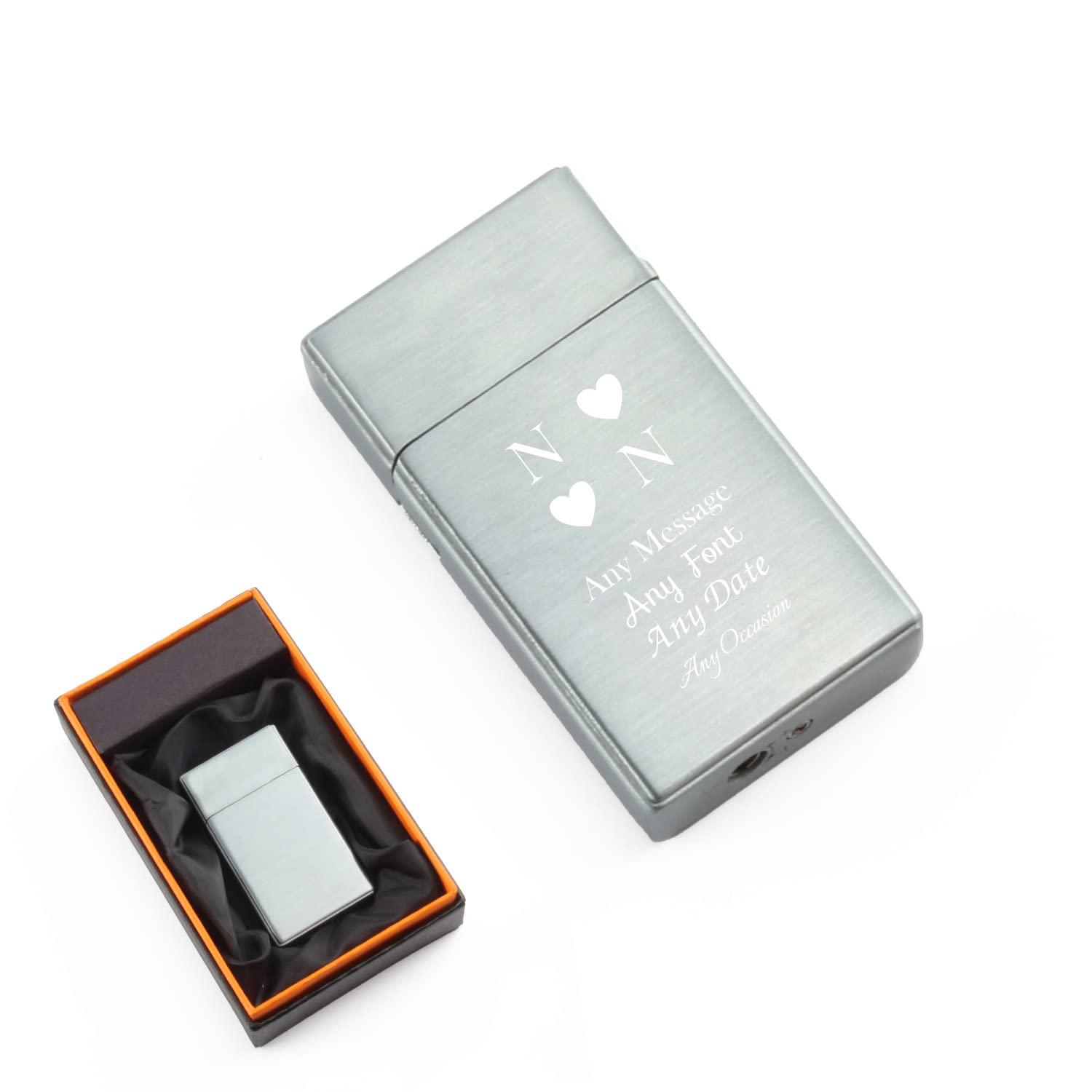 Personalised Engraved Silver Torch Gas Jet Lighter, Comes with Presentation Box, Heart Initials Design, Gift for Him, Grandad, Fathers Day Gift, Engraved in The UK
