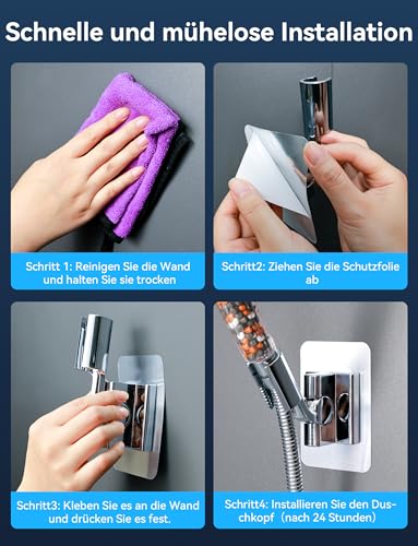 Magichome Duschkopfhalterung ohne Bohren, Duschhalterung Verstellbar Vertikale Bewegung um 45°Horizontale 180°Universal Duschkopfhalter, Brausehalter Ersatz mit extra Klebestreifen