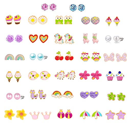 32 Pairs Hypoallergenic Stud Earrings for Girls Animal Earrings Cute Earrings for Teen Girls Earrings Set for Sensitive Ears Stainless Steel Post Jewelry