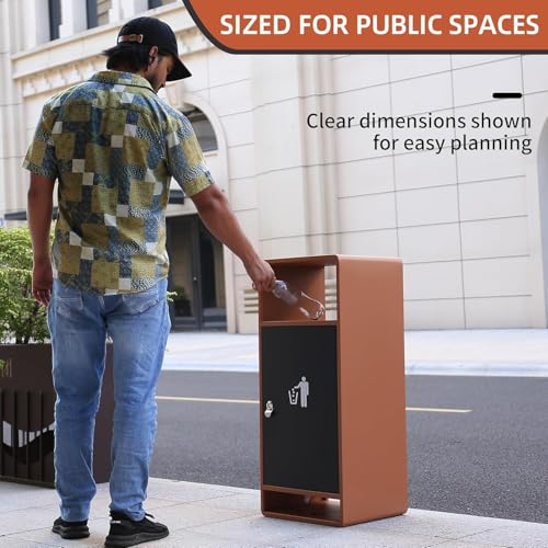 Image of Commercial Outdoor Trash Can with Lid,Rust-Resistant Waterproof Windproof Garbage Can with Removable Inner Barrel, Lockable Stainless Steel Trash Bin for Patio Hotel Park Garden