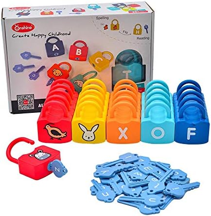 Montessori Toys Materials For Toddlers Lock Learning To Unlock With Keys Set 26 Locks and 26 Keys ABC Preschool 26 Letter Learning Tools Early Education Toys Capital Alphabet and Lowercase Alphabet