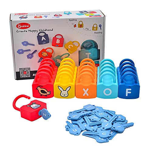 Montessori Toys Materials For Toddlers Lock Learning To Unlock With Keys Set 26 Locks and 26 Keys ABC Preschool 26 Letter Learning Tools Early Education Toys Capital Alphabet and Lowercase Alphabet