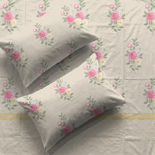Image of Urban Space Serene 100% Cotton Bedsheet for Double Bed, Floral Queen Size Bed Sheet with 2 Pillow Covers (88 x 100 Inches, Vintage Rose Soft Brown)