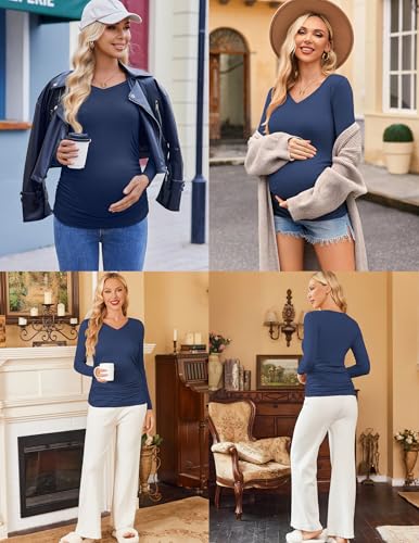 Ekouaer Womens Maternity Shirts Long Sleeve 3 Packs V-Neck Pregnancy Tops - image 5
