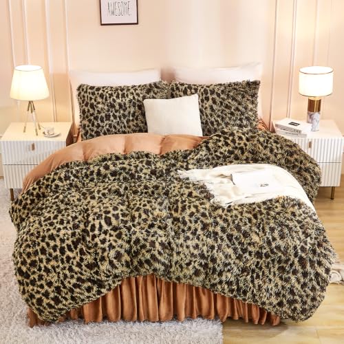Andency Cheetah Print Brown Comforter Full Size Set, Fluffy Bedding Set