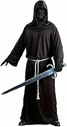 Fantasia Masculina Adulta Halloween Terror Cavaleiro Medieval da Escuridão sem Face Tunica Preta Morte Ceifador Frade