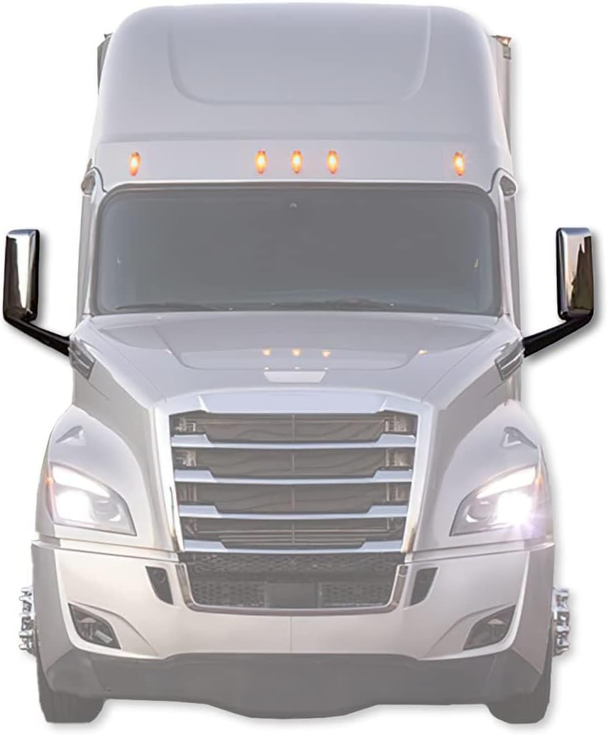 KOZAK Heated Door Mirrors Chrome Set (Left Driver & Right Passenger Side) compatible with Freightliner Cascadia 2018 and newer Semi Trucks PLUS Logo, 2x 22" Windshield Wipers and Kozak Vest