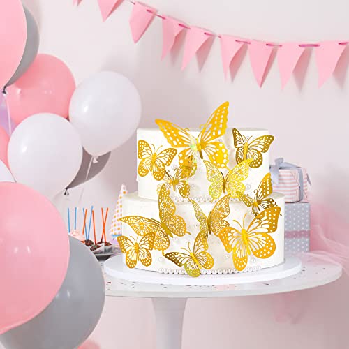 Gyufise Laser Gold Butterfly Cupcake Toppers Hollow Art 3D Butterfly Cupcake Decorations Baby Shower Wedding Anniversary Kids Birthday Party Cake Wall Decorations Supplies 36Pcs #TOP4