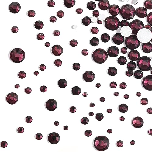 Image of Beadsland Rhinestones for Makeup,8 Sizes 2500pcs Burgundy Flatback Rhinestones Face Gems for Nails Crafts with Tweezers and Wax Pencil,Amethyst,SS4-SS30