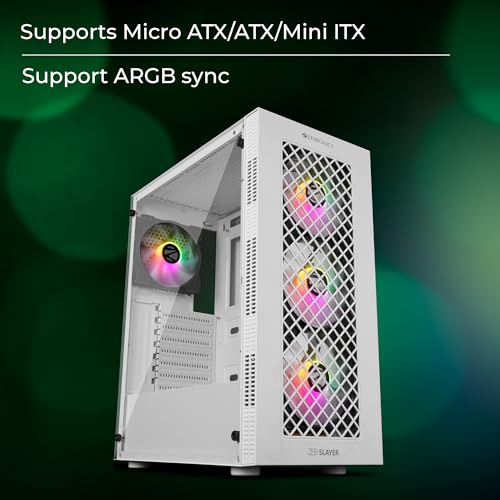 Image of ZEBRONICS Slayer Mid-Tower Premium Gaming Cabinet ATX /MicroATX /MINI ITX, 3X 120mm Front + 1x 120mm Rear Fan, Halo Glow Ring RGB Fans, RGB LED Modes, Tempered Glass Side Panel, USB 3.0