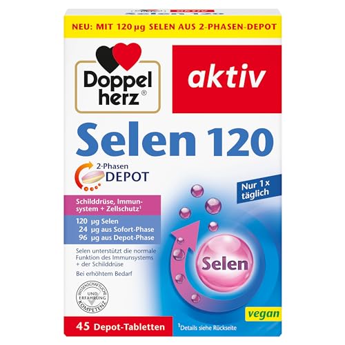 Doppelherz Selen 120 2-Phasen DEPOT - 120 μg Selen pro DEPOT-Tablette - Selen unterstützt die normale Funktion der Schilddrüse - vegan - 45 Tabletten