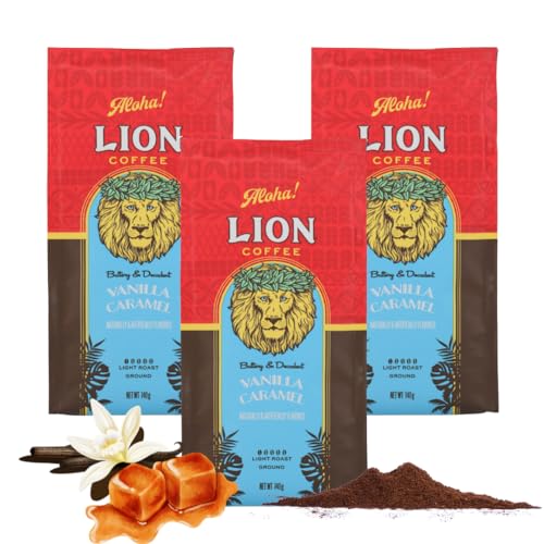 ライオンコーヒー バニラキャラメル 粉 140g×3個 フレーバーコーヒー ドリップ ハワイ 中挽き 浅煎り ライトロースト 水出しOK 新パッケージ 人気 ギフト lion coffee