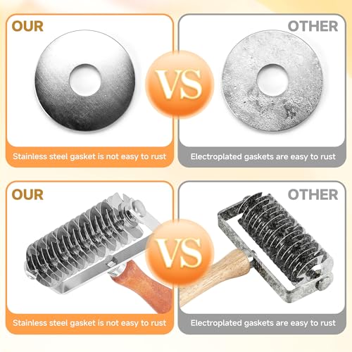 Pastry Lattice Roller Cutter, Stainless Steel Dough Cutter Wheel with Wood Handle, Time-Saver Baking Tools for Beef Wellington Pie Crust Pizza Bread - Thumbnail 4