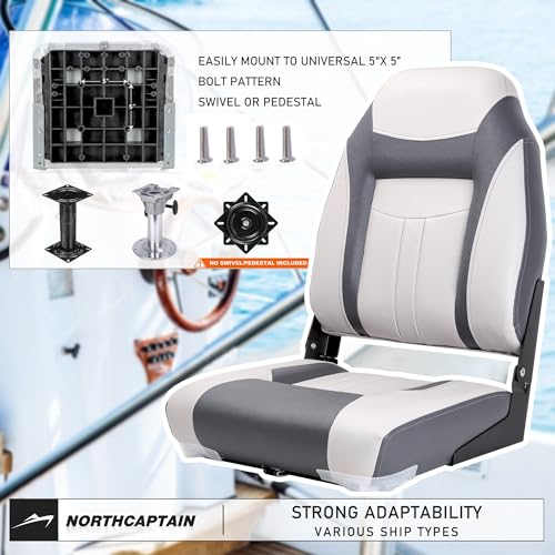 NORTHCAPTAIN S1 Deluxe High Back Folding Boat Seat,Stainless Steel Screws Included,Light Grey/Charcoal(2 Seats)