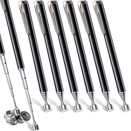 Patelai Telescoping Magnetic Grabbers Magnetic Pick-Up Tool with Pocket Clip Telescopic Retrieving Magnet for Screws Nuts Pins, 25 Inch (Black,8 Pieces)