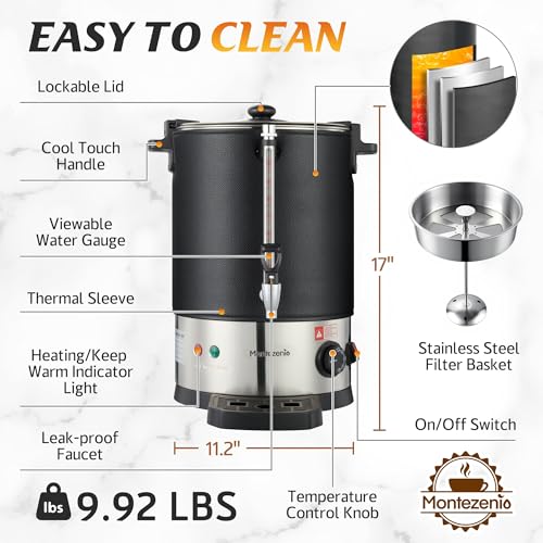 100 Cup Commercial Coffee Urn with Temp Control, 1500W Extra Large Coffee Maker Double Insulated 304 Stainless Steel Coffee Dispenser Hot Water Urn with for Home Party Office Catering, 15L/4 Gallon