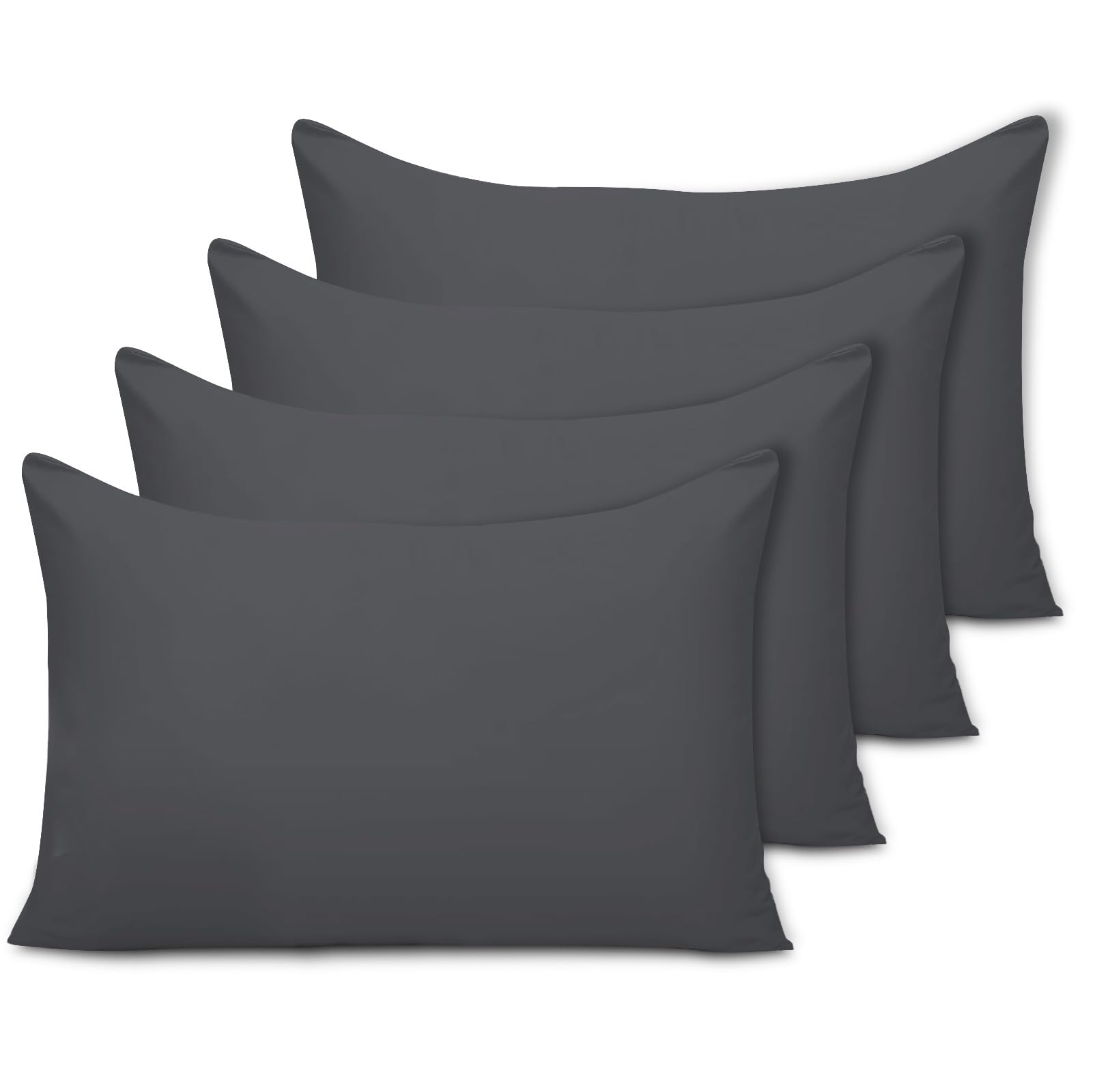 Pamposh Charcoal Pillow Cases 4 Pack - Standard Size 50 X 75 Cm - Double Brushed Premium Microfibre Envelope Closure Pillow Covers - Hypoallergenic Pillowcases Set Of 4 (, 50 X 75 (Pack Of 4))
