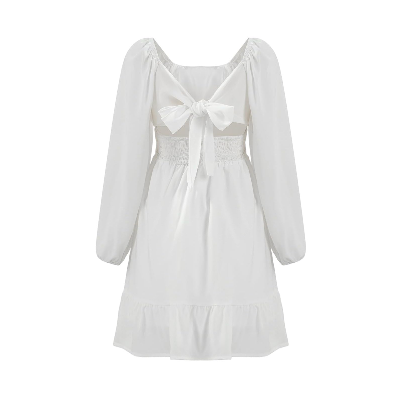 Vestido para niñas, cuello cuadrado, manga larga, acampanado, para verano, casual, cintura alta, plisado, con volantes, playa, vacaciones, boda