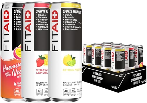 Image of FITAID Recovery Blend Variety Pack BCAA Glucosamine Electrolytes Omega-3s Green Tea 100% Clean Paleo Vegan & Gluten-Free Naturally Sweetened & Flavored 12-oz. cans (Pack of 12) - Packaging May Vary