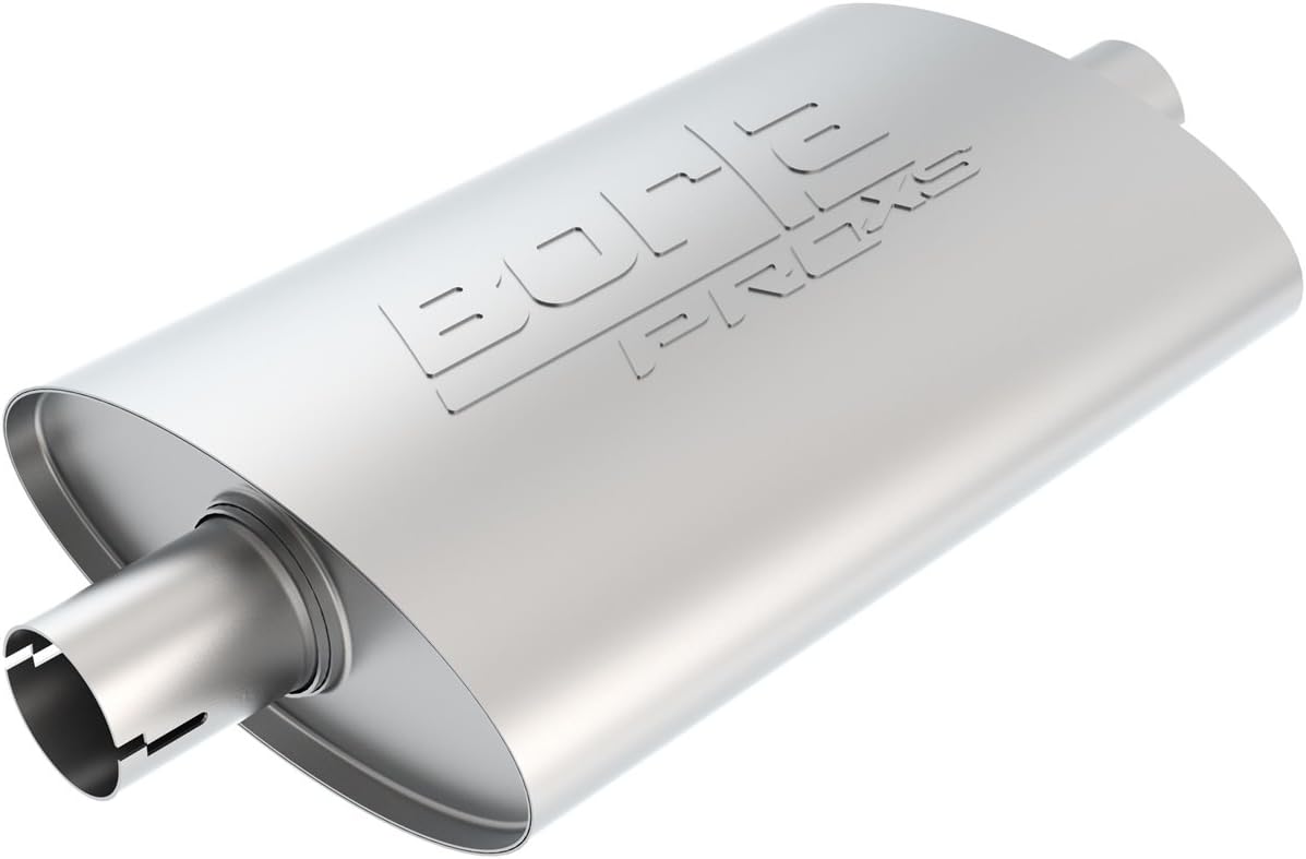 BORLA 400496 ProXS ProXS Muffler 2.5" Center Inlet/ 2.5" Center Outlet, 4" x 9.5" Oval, 14" Long Body, 19" Overall Length. Universal Part. Reversible Design. Notched Necks.