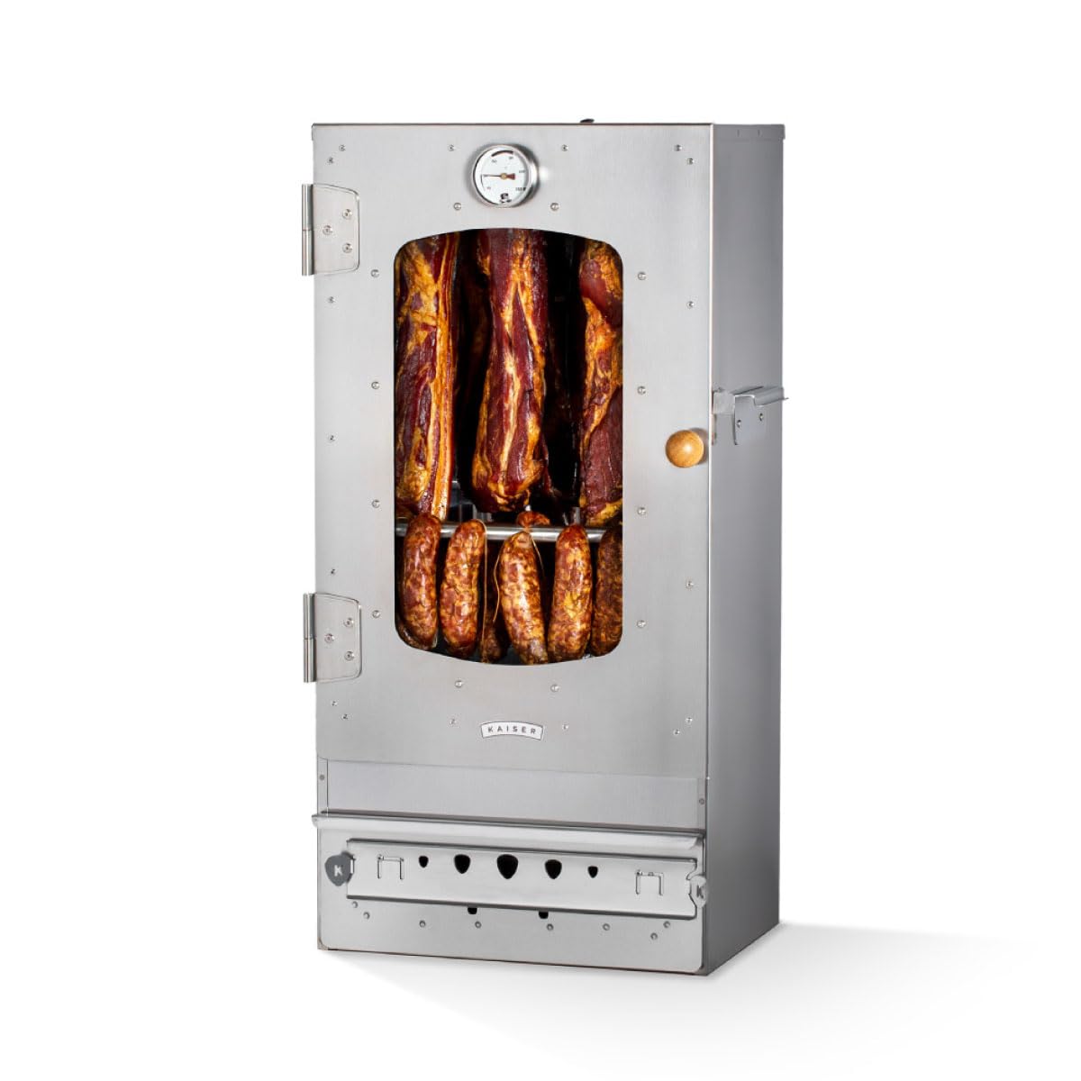 Fumoir KAISER COMPANY '50' en acier inoxydable de haute qualité, portable de 80 cm, pour fumer jusqu'à 10 kg de viande, chauffage au bois