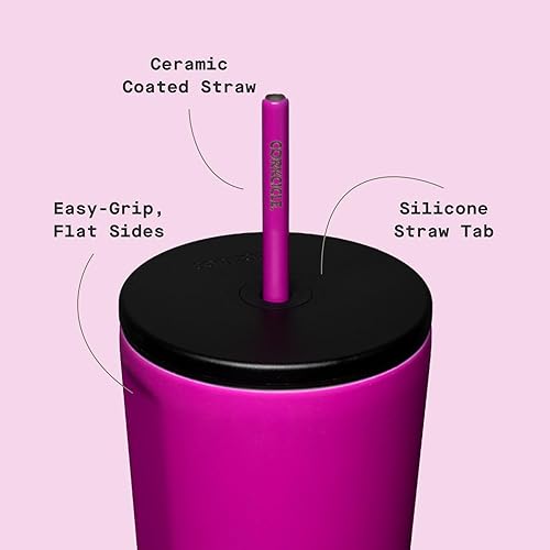 Miniatura 4 de Corkcicle Vaso aislado con popote para taza fría Mantiene las bebidas frías durante 12 horas Acero inoxidable con triple aislamiento Tapa