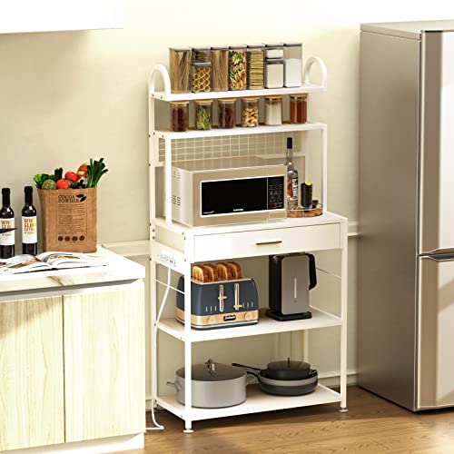 Cosimates Bakers Rack With Power Outlet, Microwave Oven Stand Free Standing With Drawer ，Kitchen Shelf Organizer Rack Industrial Utility Storage Shelf Standing Spice Rack #TOP3