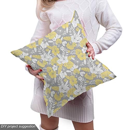 Ambesonne Luau Fabric by The Yard, Hawaiian Vegetation Flowers Abstract Summertime Botanical Composition, Decorative Fabric Water Resistant for Outdoor Furnishing Indoor DIY Projects, 1 Yard, Yellow - 4
