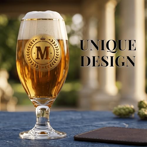 Onebttl Personalized Craft Beer Glass, Custom Alcohol Gifts for Beer Lovers, 13oz Stemmed Belgian Ale Glass with Gold Rim - Birthday, Father's Day, Christmas Gift for Men, Dad, Husband, J by Onebttl - Used condition - Image 2