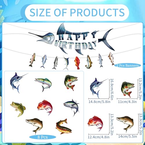 Image of Fishing Birthday Party Decorations - 10PCS Fishing Themed Banners with Hanging Swirls Happy Bday Decoration for Fish Lovers Fisherman
